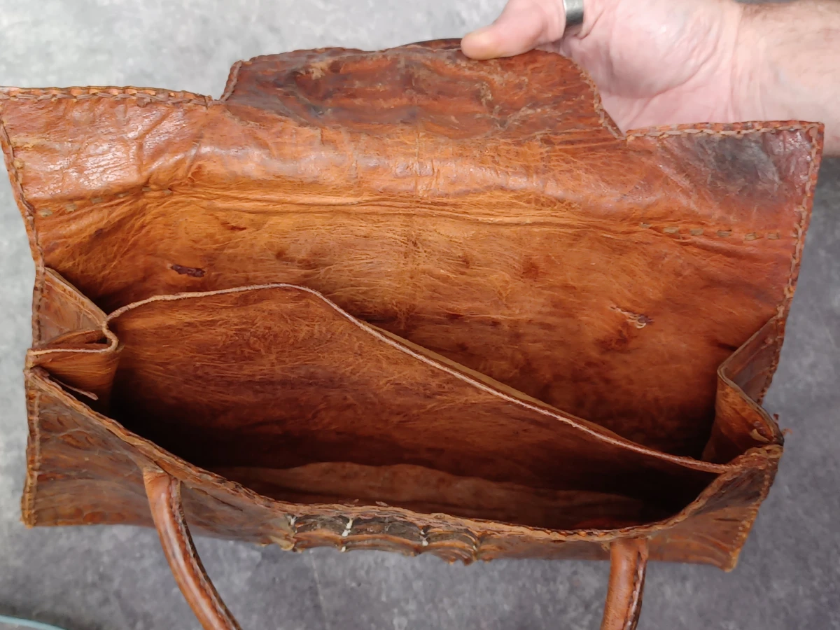 Vintage cognac krokodillenleren handtas – Uniek hornback design