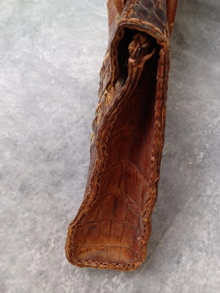 Vintage cognac krokodillenleren handtas – Uniek hornback design