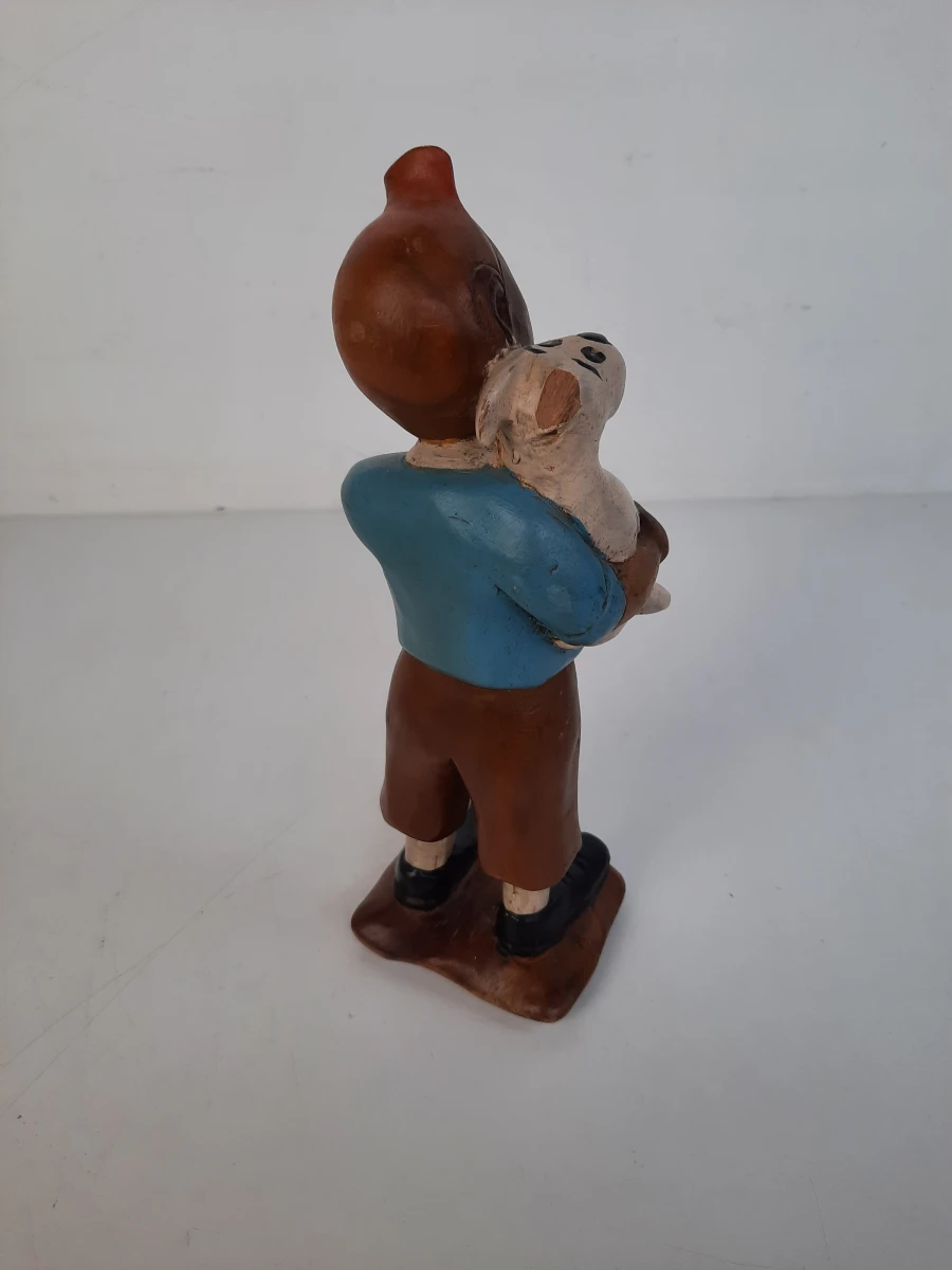 Prachtig Houten Beeldje: Kuifje en Bobbie (Handgesneden & Genummerd) - foto 3