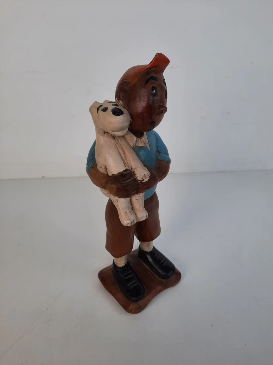 Prachtig Houten Beeldje: Kuifje en Bobbie (Handgesneden & Genummerd) - foto 2