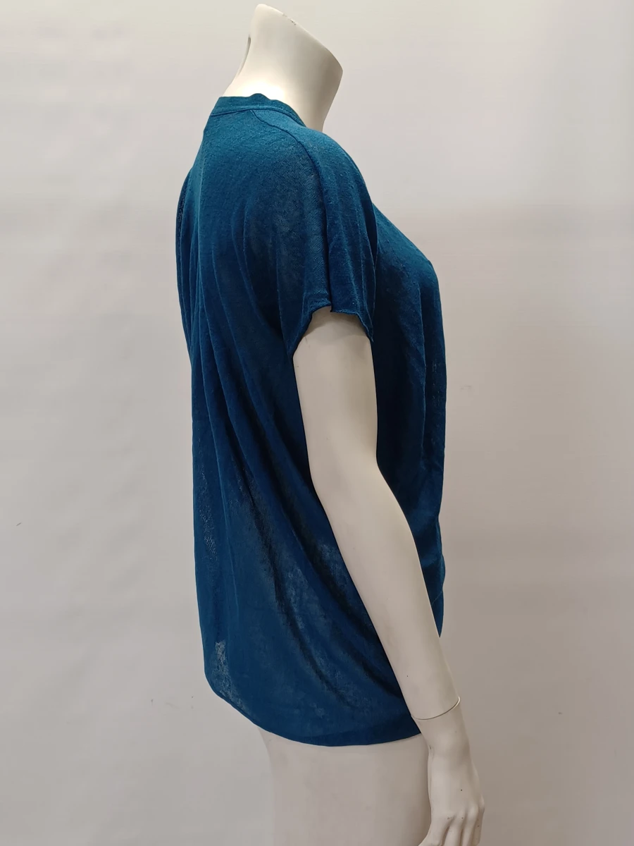Dries Van Noten Angle – Petrolblauwe linnen overslagtop