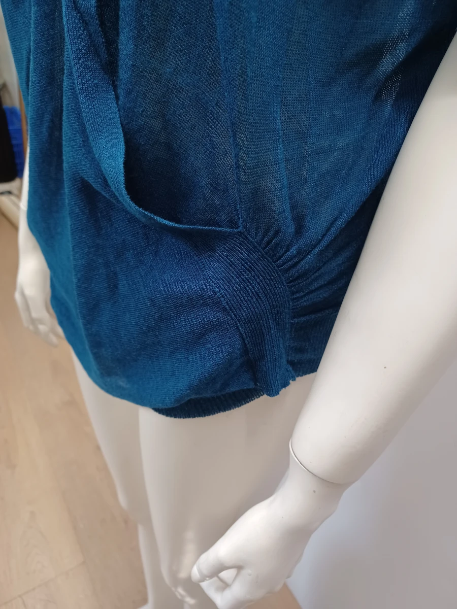 Dries Van Noten Angle – Petrolblauwe linnen overslagtop