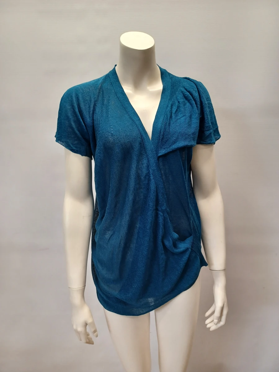 Dries Van Noten Angle – Petrolblauwe linnen overslagtop