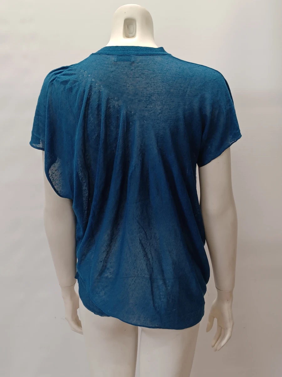 Dries Van Noten Angle – Petrolblauwe linnen overslagtop