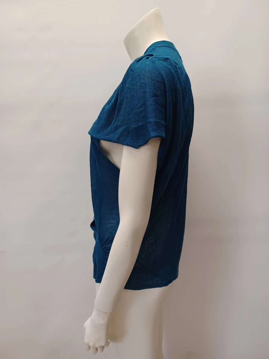 Dries Van Noten Angle – Petrolblauwe linnen overslagtop