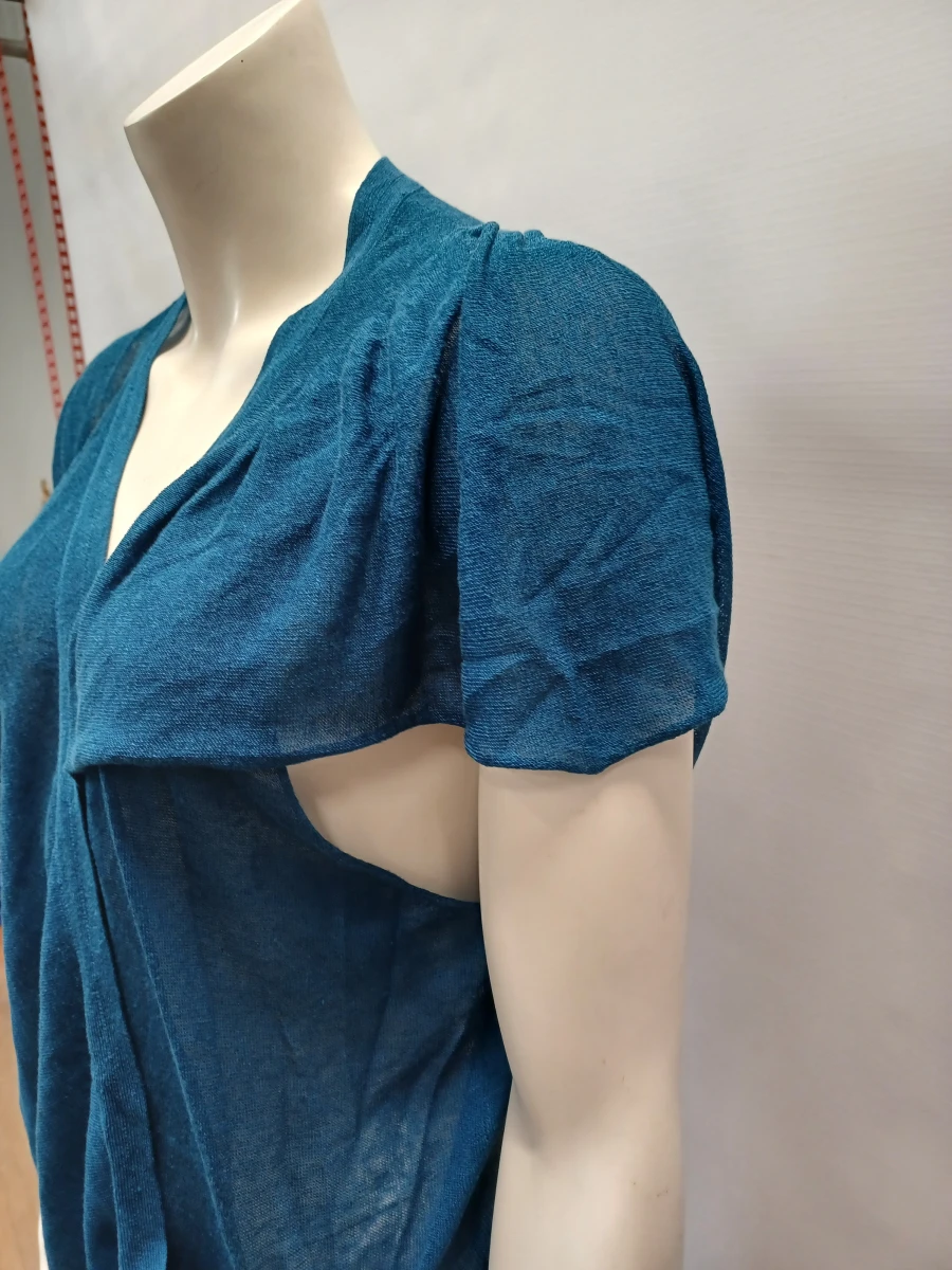 Dries Van Noten Angle – Petrolblauwe linnen overslagtop