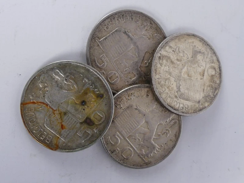 Vintage 4 zilveren munten - België(50 gr. zilver)