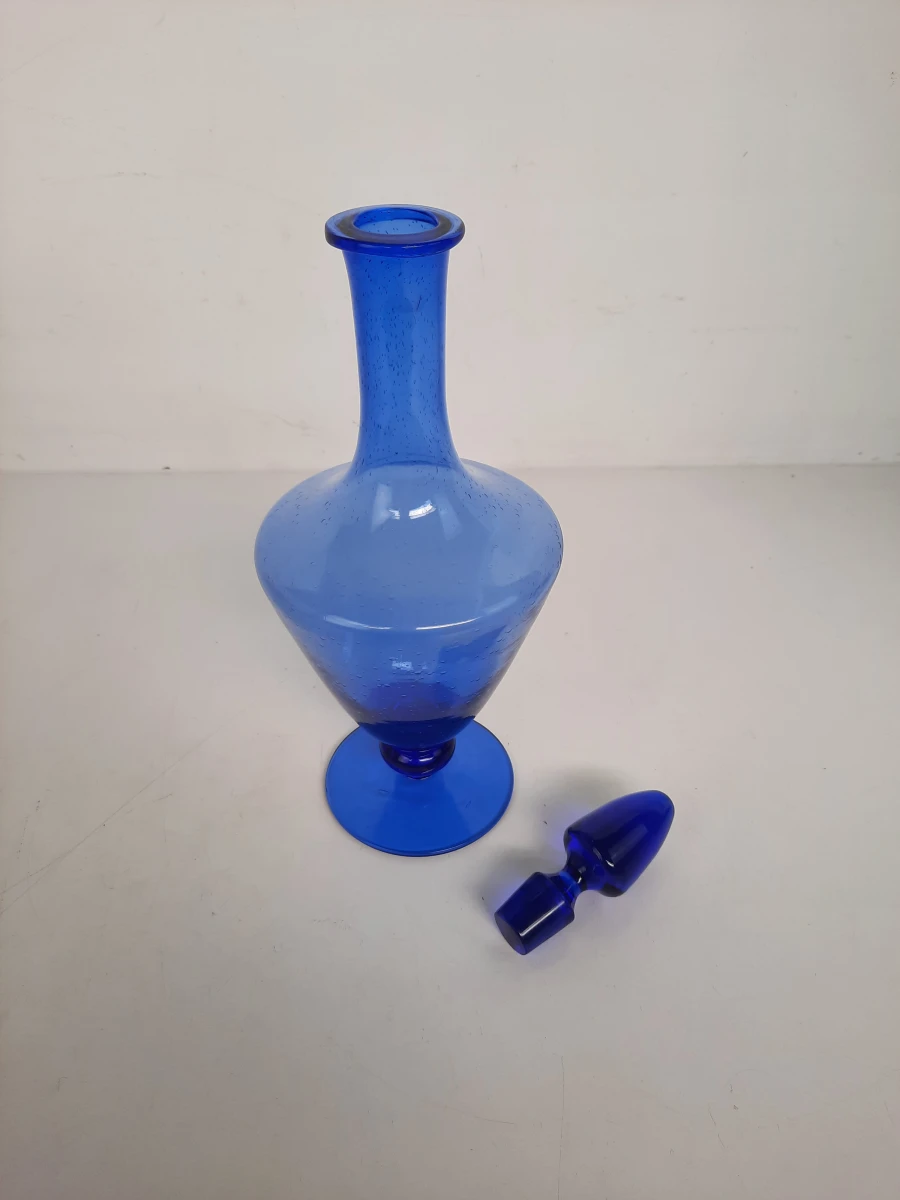 Vintage Kobaltblauwe Glazen Karaf met Stop – Italiaans Design / Empoli Stijl - foto 4