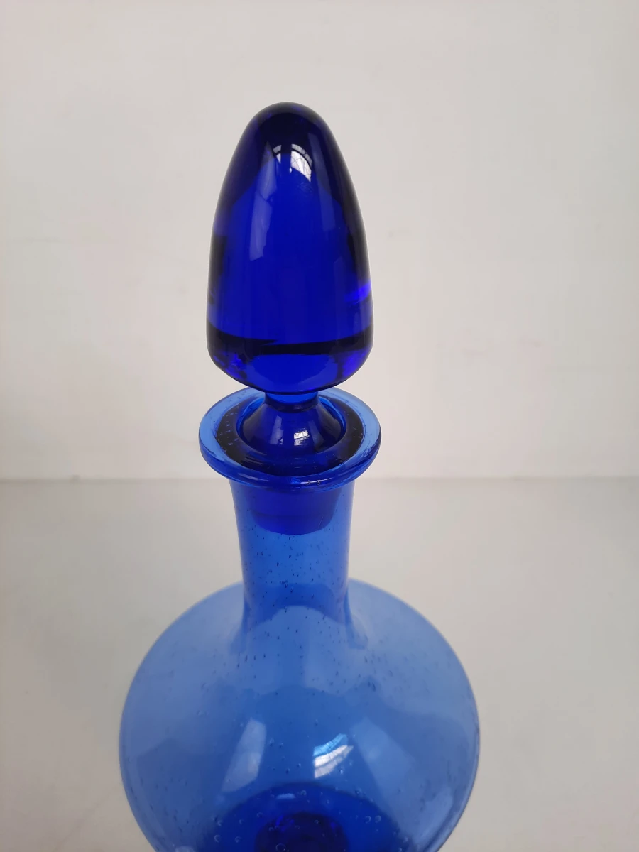 Vintage Kobaltblauwe Glazen Karaf met Stop – Italiaans Design / Empoli Stijl - foto 3