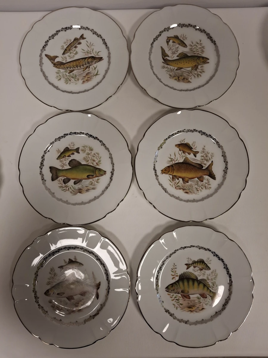 Set van 12 Limoges porseleinen borden met serveerschaal