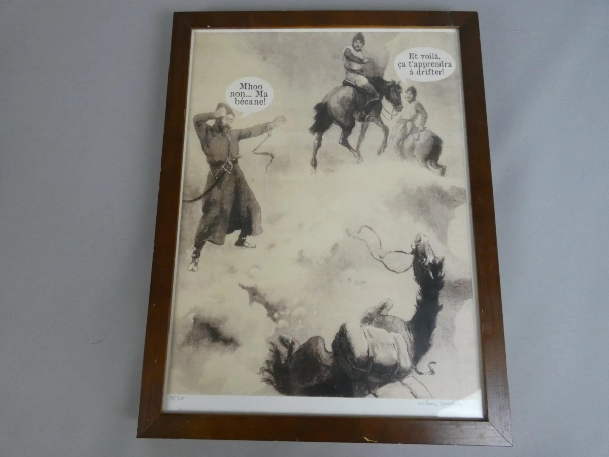 Ingelijste satirische kunstprint