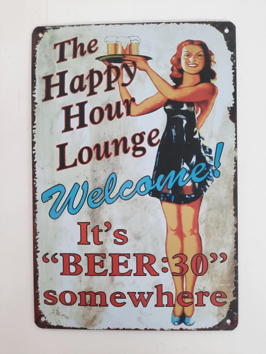 Set van 2 Vintage-Style Metalen Reclameborden – Route 66 & Happy Hour Lounge
