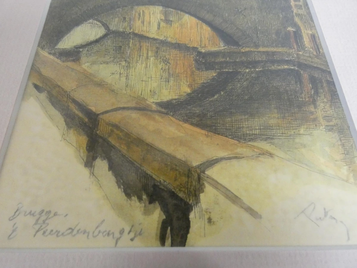 Ingelijste aquarel van Brugge door Luc Putman