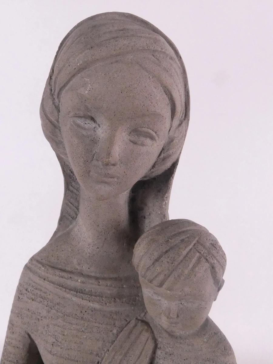 Handgesneden granieten beeld van Maria en Jezus (44 cm)