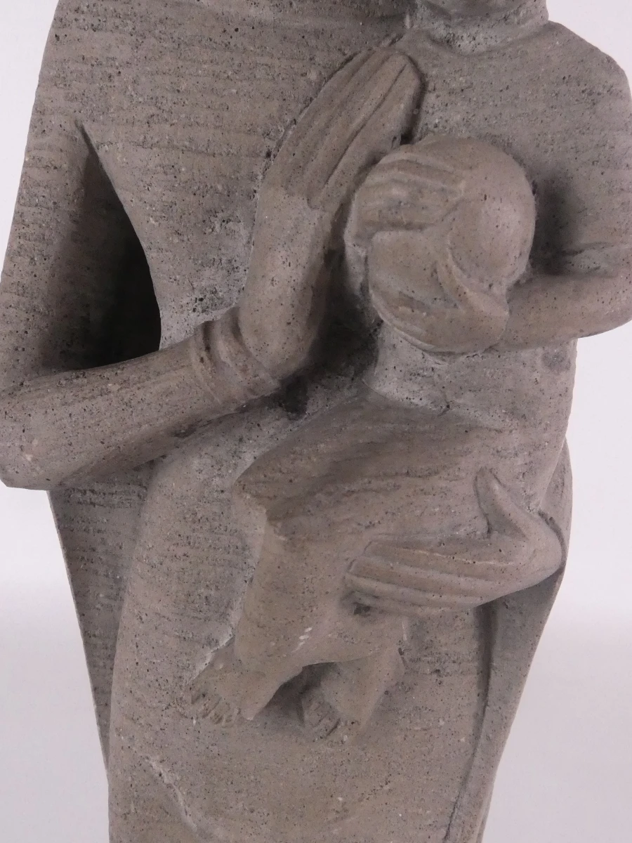 Handgesneden granieten beeld van Maria en Jezus (44 cm)