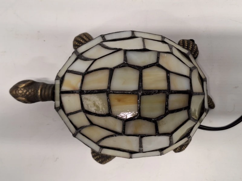 Vintage Tiffany-stijl schildpad lamp - sfeervol glas-in-lood tafellampje