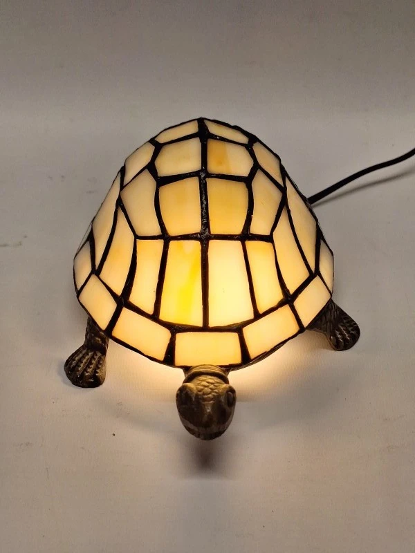 Vintage Tiffany-stijl schildpad lamp - sfeervol glas-in-lood tafellampje