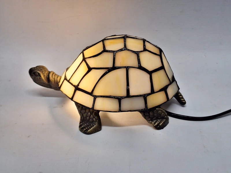 Vintage Tiffany-stijl schildpad lamp - sfeervol glas-in-lood tafellampje