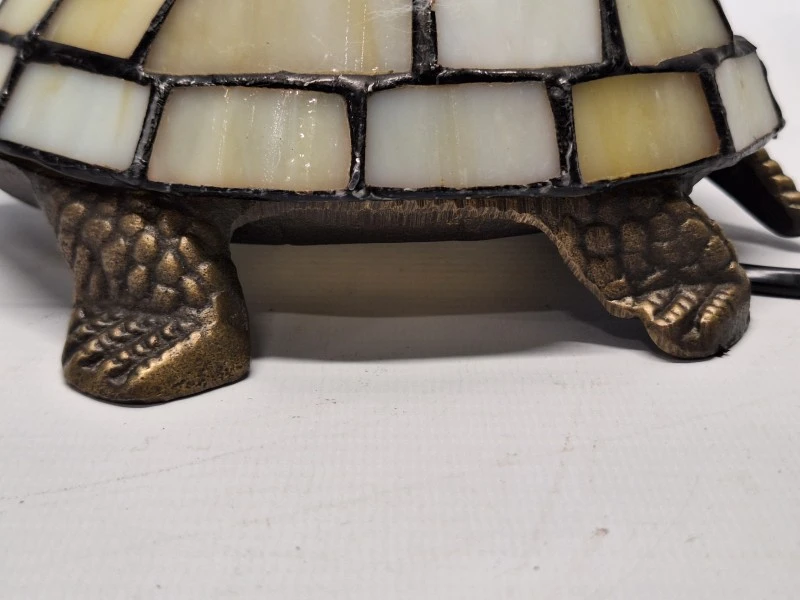Vintage Tiffany-stijl schildpad lamp - sfeervol glas-in-lood tafellampje