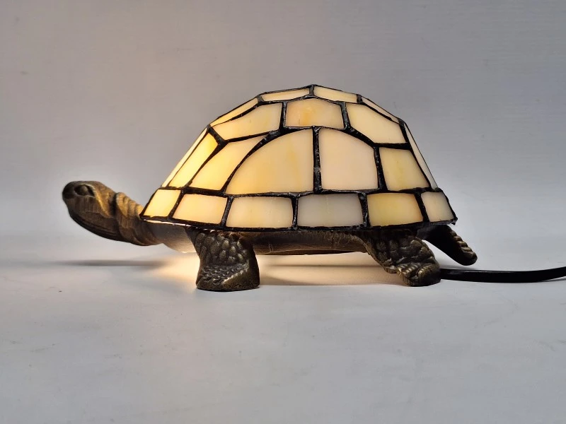 Vintage Tiffany-stijl schildpad lamp - sfeervol glas-in-lood tafellampje