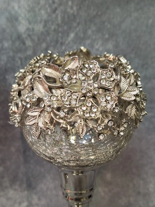 Set van 6 J-Line “Juweel” theelichthouders op voet - goud & zilver met strass en craquelé glas