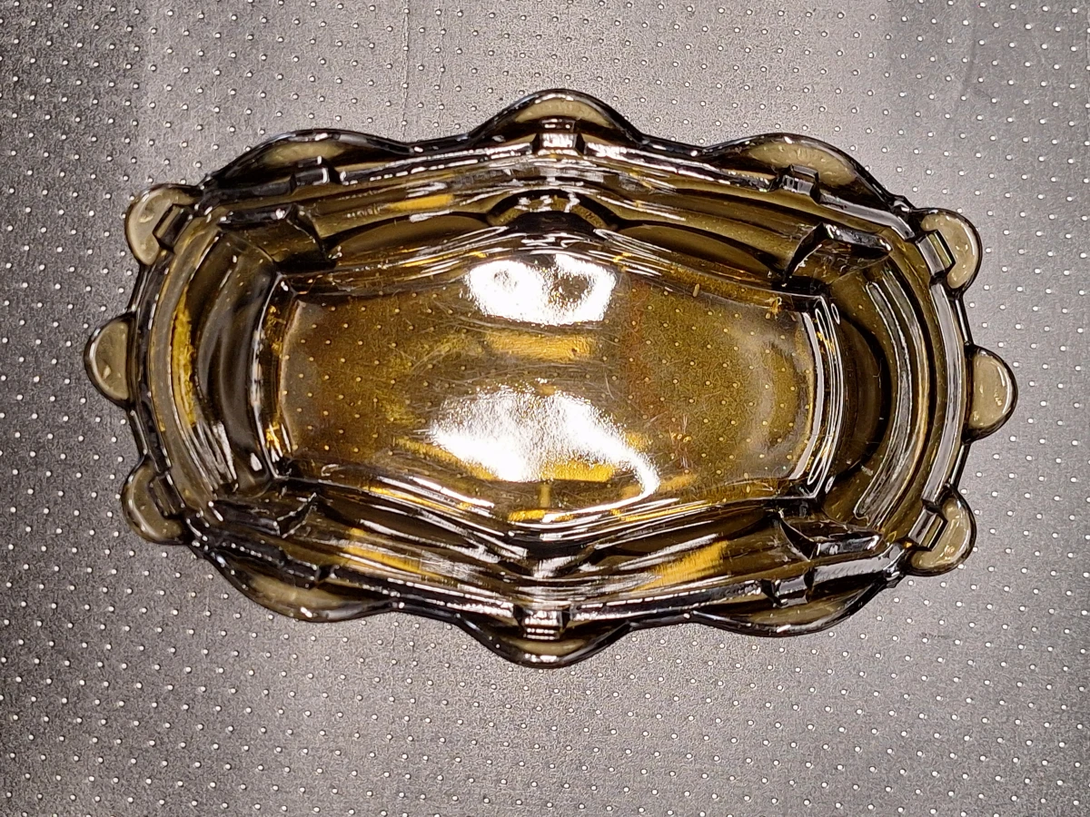 Prachtige tweedelige Art Deco bloemenschaal - Amber persglas (Jaren '30)