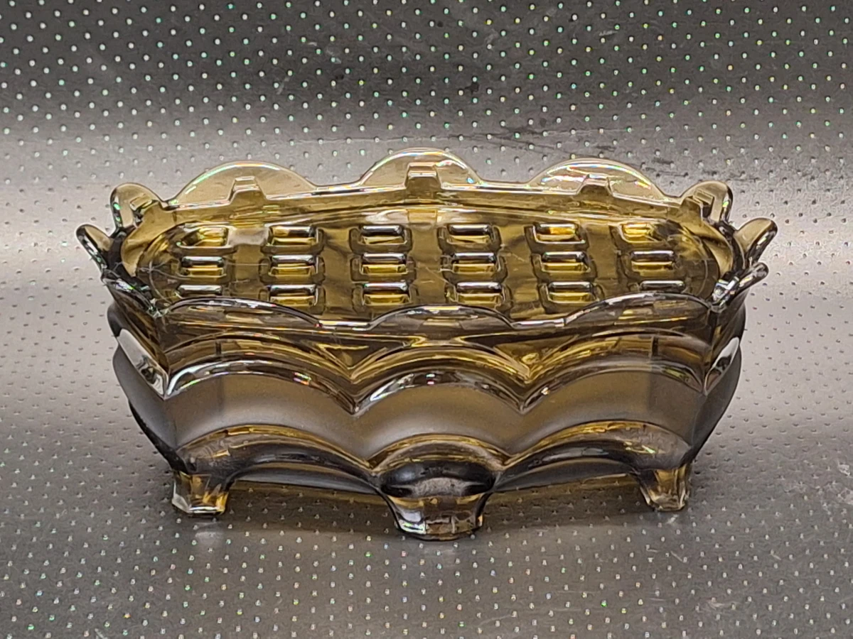 Prachtige tweedelige Art Deco bloemenschaal - Amber persglas (Jaren '30)