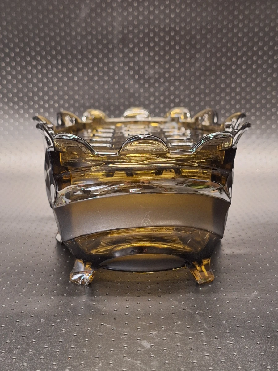 Prachtige tweedelige Art Deco bloemenschaal - Amber persglas (Jaren '30)