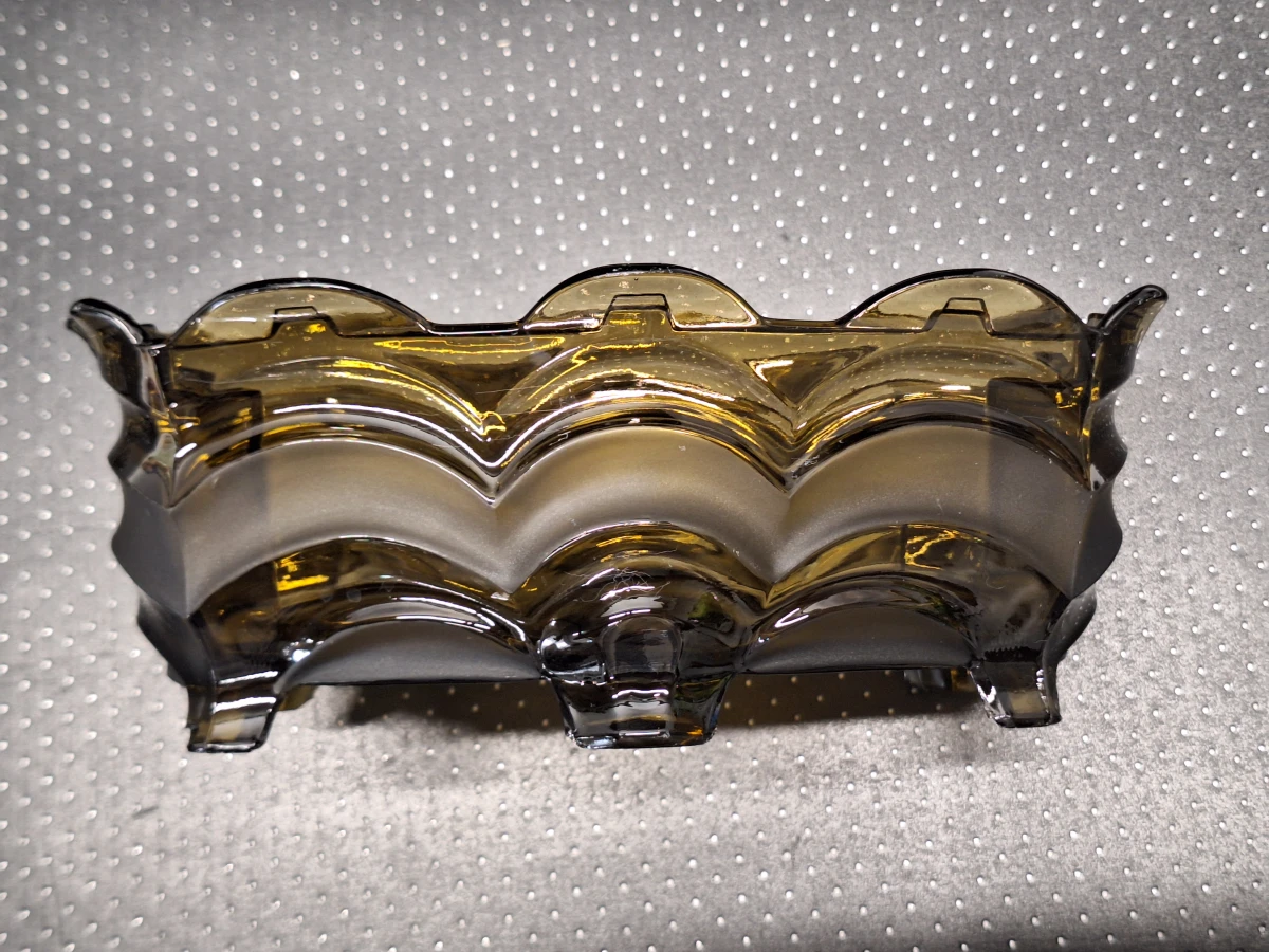 Prachtige tweedelige Art Deco bloemenschaal - Amber persglas (Jaren '30)