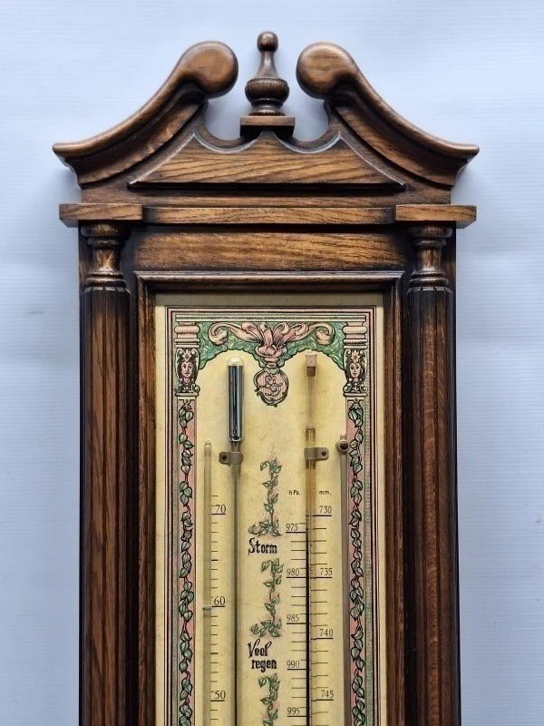 Elegante contrabarometer met thermometer - klassiek houten pronkstuk