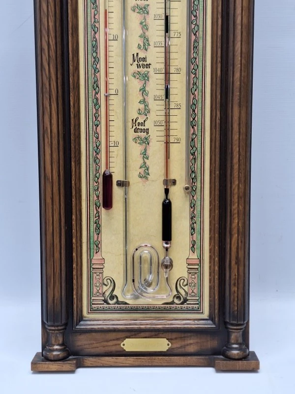 Elegante contrabarometer met thermometer - klassiek houten pronkstuk