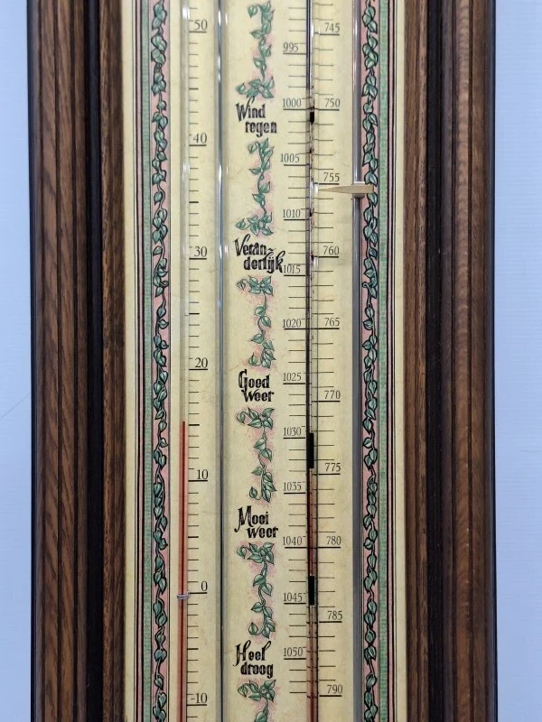 Elegante contrabarometer met thermometer - klassiek houten pronkstuk