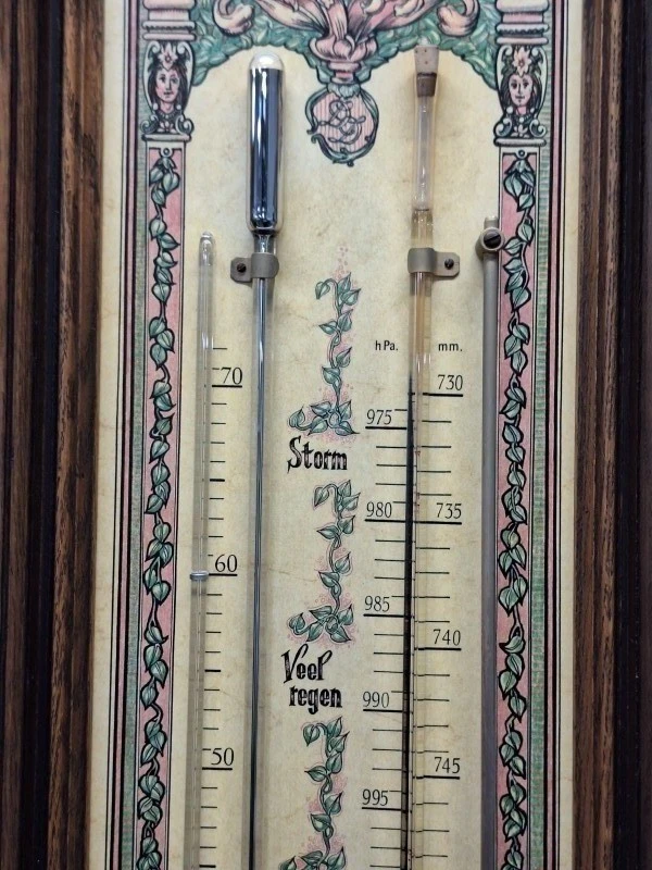 Elegante contrabarometer met thermometer - klassiek houten pronkstuk