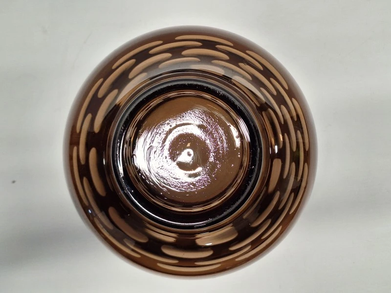 Vintage design vaas in geslepen dubbelglas - rookglas met geometrisch motief - foto 8