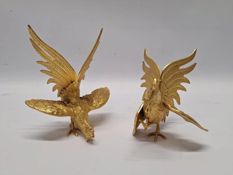 Vintage set vergulde kemphanen / vechtende hanen - jaren ’60/’70