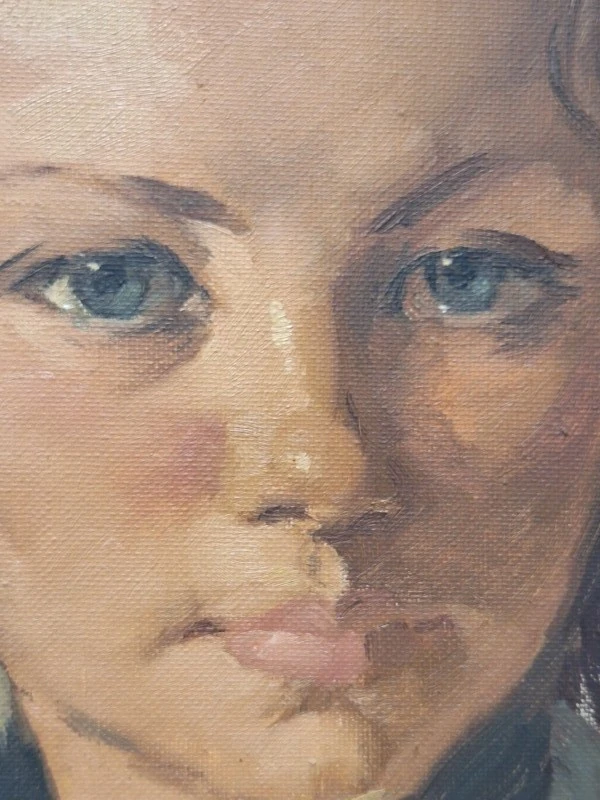 Vintage portretschilderij meisje met vlechten (1969) - Louis Jacques Camerlinckx (1920–1989)