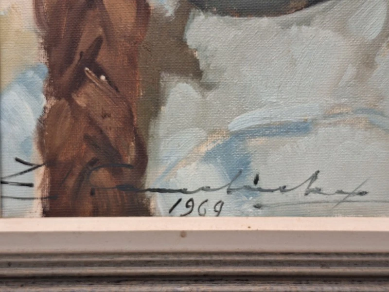 Vintage portretschilderij meisje met vlechten (1969) - Louis Jacques Camerlinckx (1920–1989)