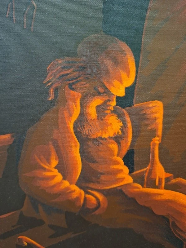 Olieschilderij van een Oude man op een bank (Parijs, ca. 1980) - Nicolas Riaboff