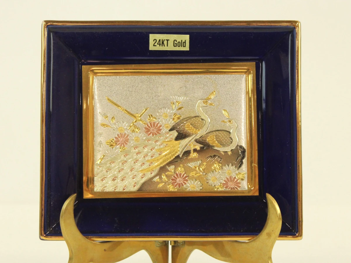 Set van 3 decoratieve Japanse miniatuur schilderijtjes met 24K goud