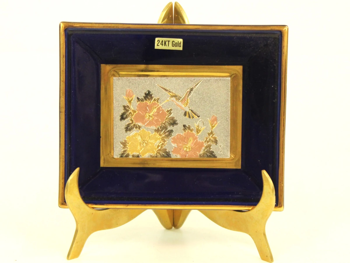 Set van 3 decoratieve Japanse miniatuur schilderijtjes met 24K goud