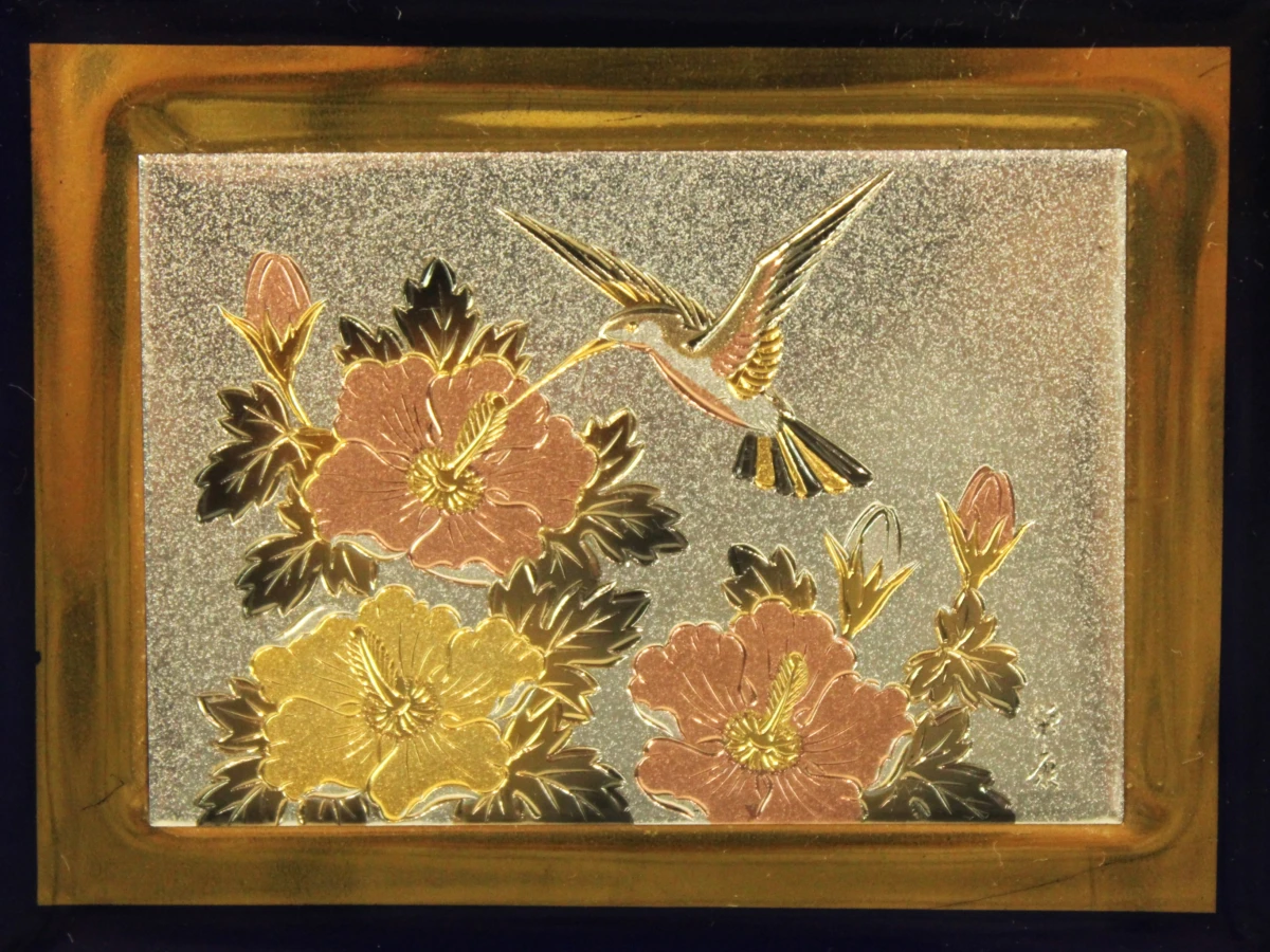 Set van 3 decoratieve Japanse miniatuur schilderijtjes met 24K goud