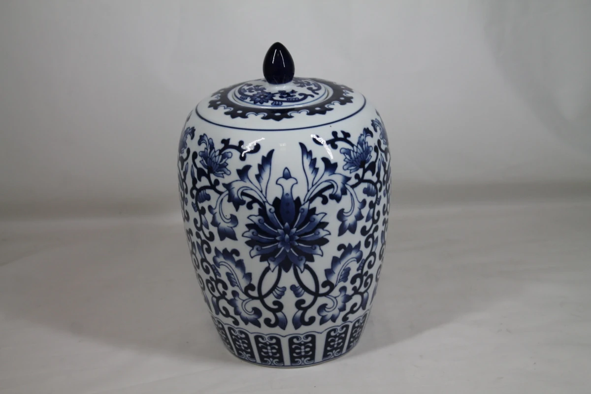 Blauw-witte gemberpot met deksel