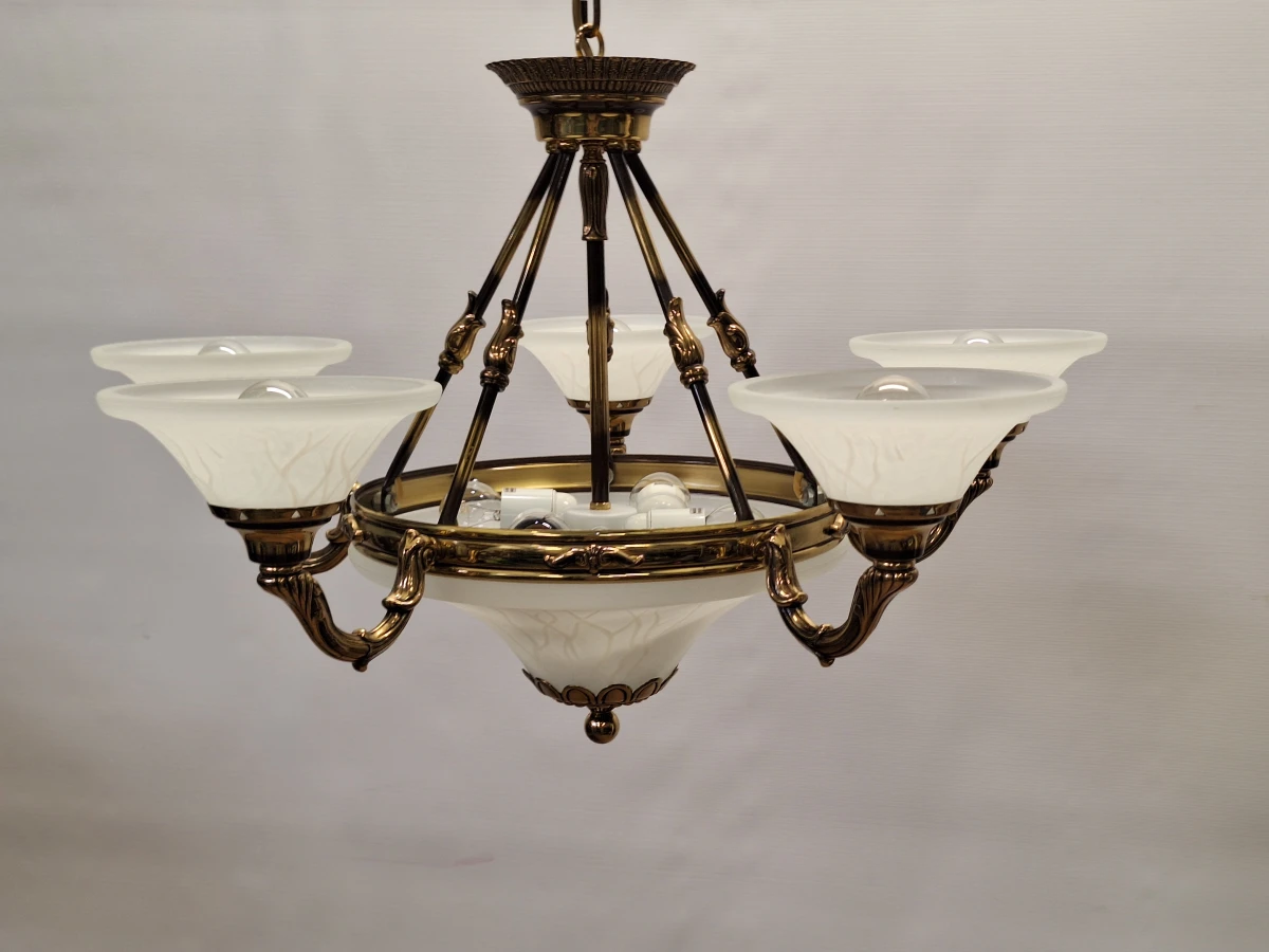 Exclusieve Spaanse Bejorama 'Catherine' kroonluchter - 9-Lichts klassiek design in messing en matglas