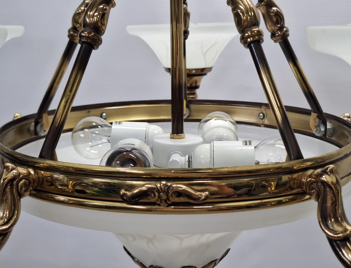 Exclusieve Spaanse Bejorama 'Catherine' kroonluchter - 9-Lichts klassiek design in messing en matglas