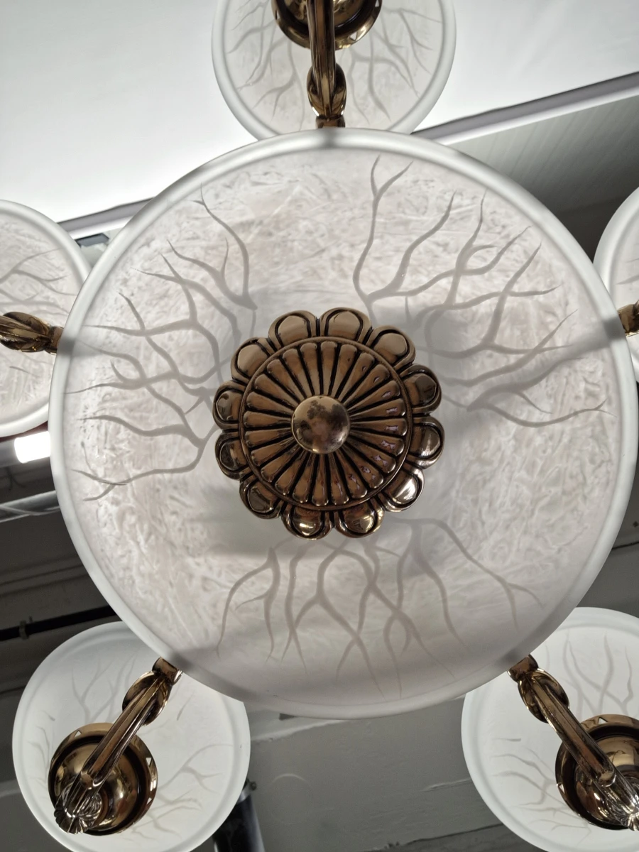 Exclusieve Spaanse Bejorama 'Catherine' kroonluchter - 9-Lichts klassiek design in messing en matglas