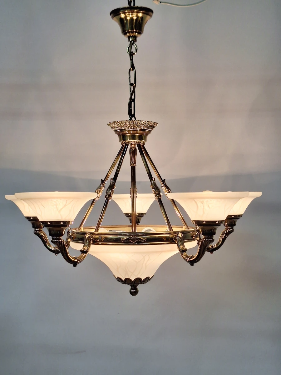 Exclusieve Spaanse Bejorama 'Catherine' kroonluchter - 9-Lichts klassiek design in messing en matglas