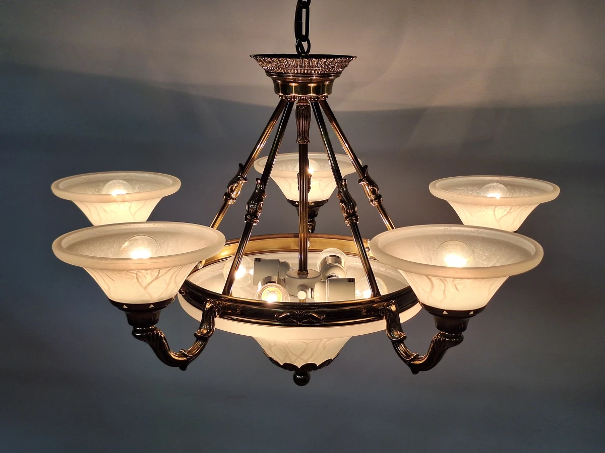 Exclusieve Spaanse Bejorama 'Catherine' kroonluchter - 9-Lichts klassiek design in messing en matglas