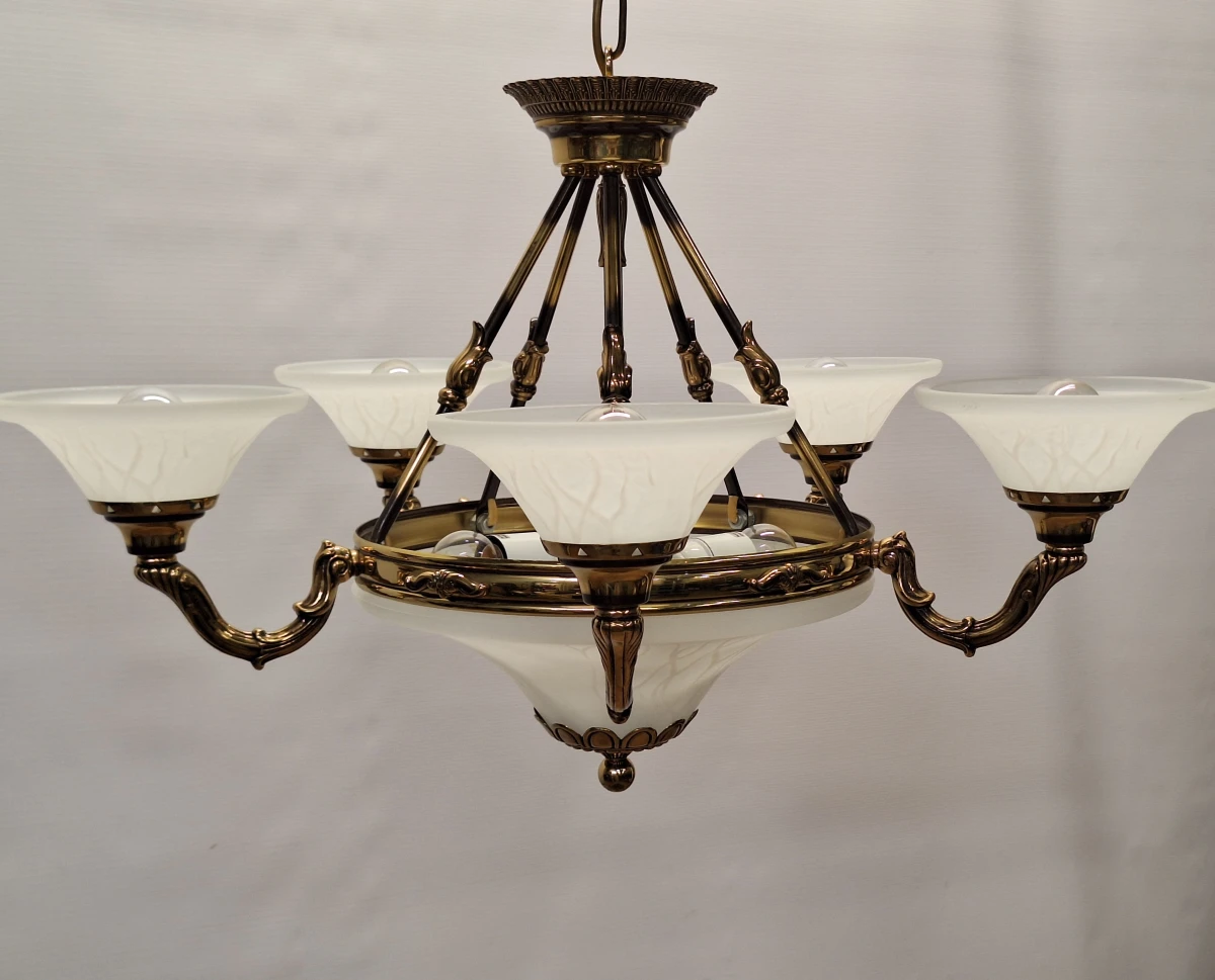 Exclusieve Spaanse Bejorama 'Catherine' kroonluchter - 9-Lichts klassiek design in messing en matglas