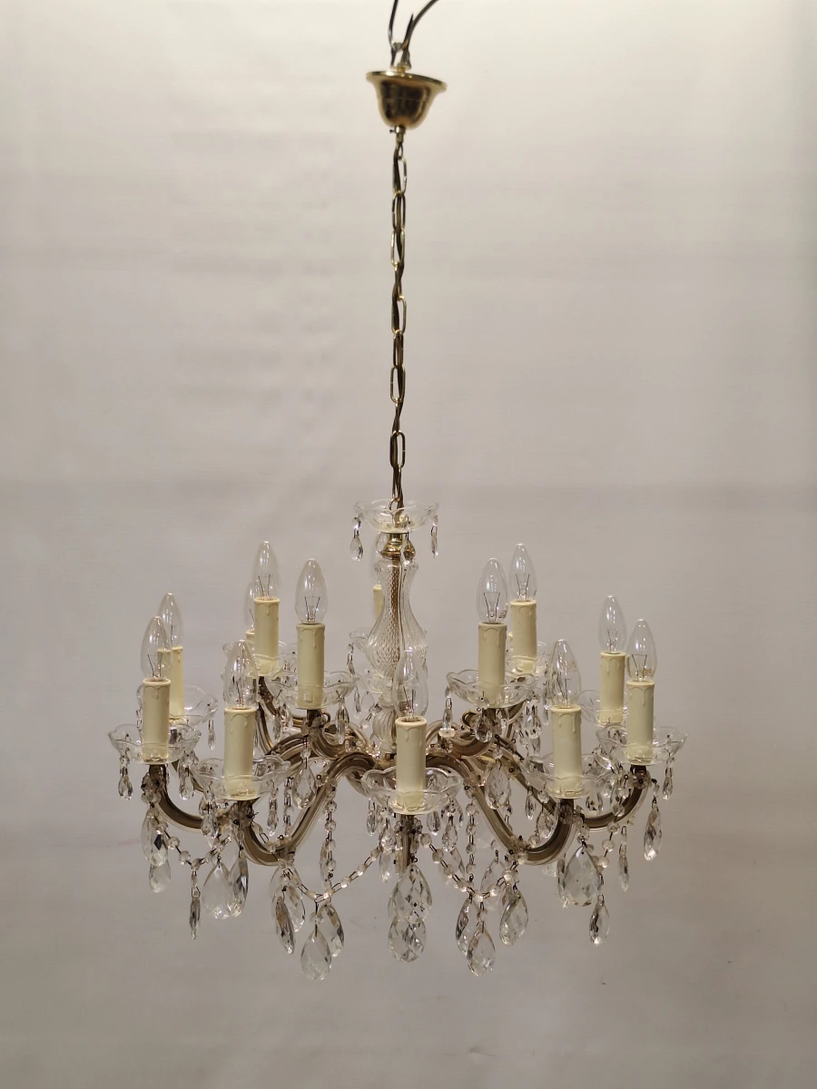 Elegante Maria Theresia-kroonluchter - 15-lichts kroonluchter met glazen pegels van Massive Belgium