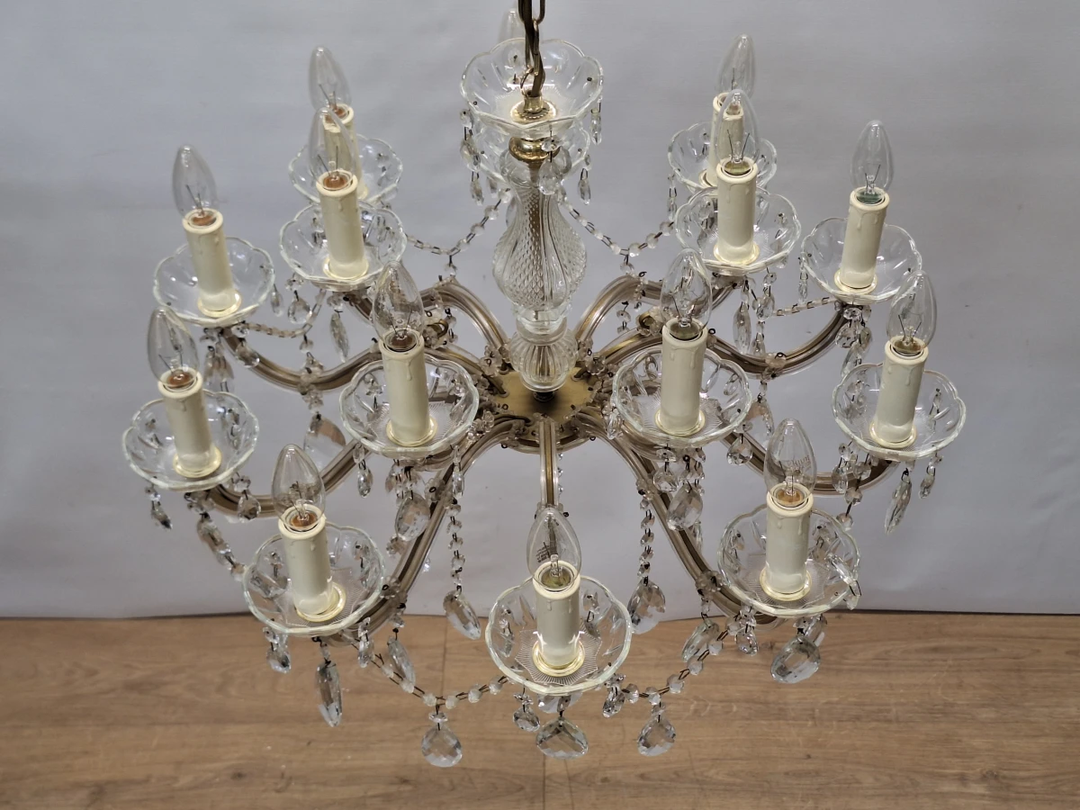 Elegante Maria Theresia-kroonluchter - 15-lichts kroonluchter met glazen pegels van Massive Belgium